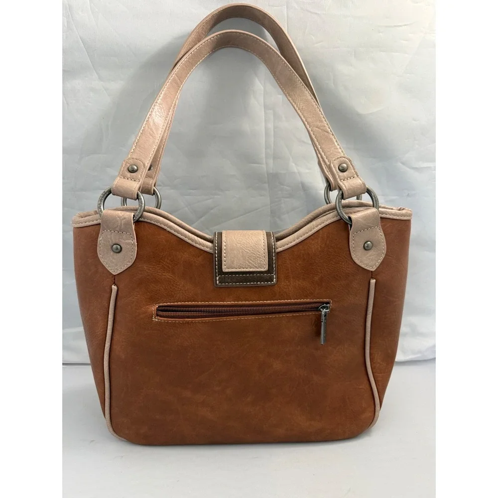 Montana West Western Tooled Shoulder Bag Tote Brown Tan Turquoise Concho Large